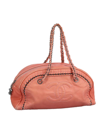 Leather Chain Hand Bag with Silver CC Accents