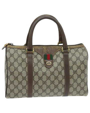 GG Supreme Web Sherry Line Boston Bag PVC Beige Gold Auth
