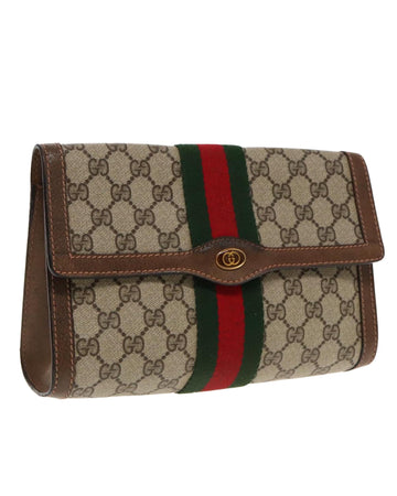 GG Supreme Web Sherry Line Clutch Bag PVC Beige Red Auth