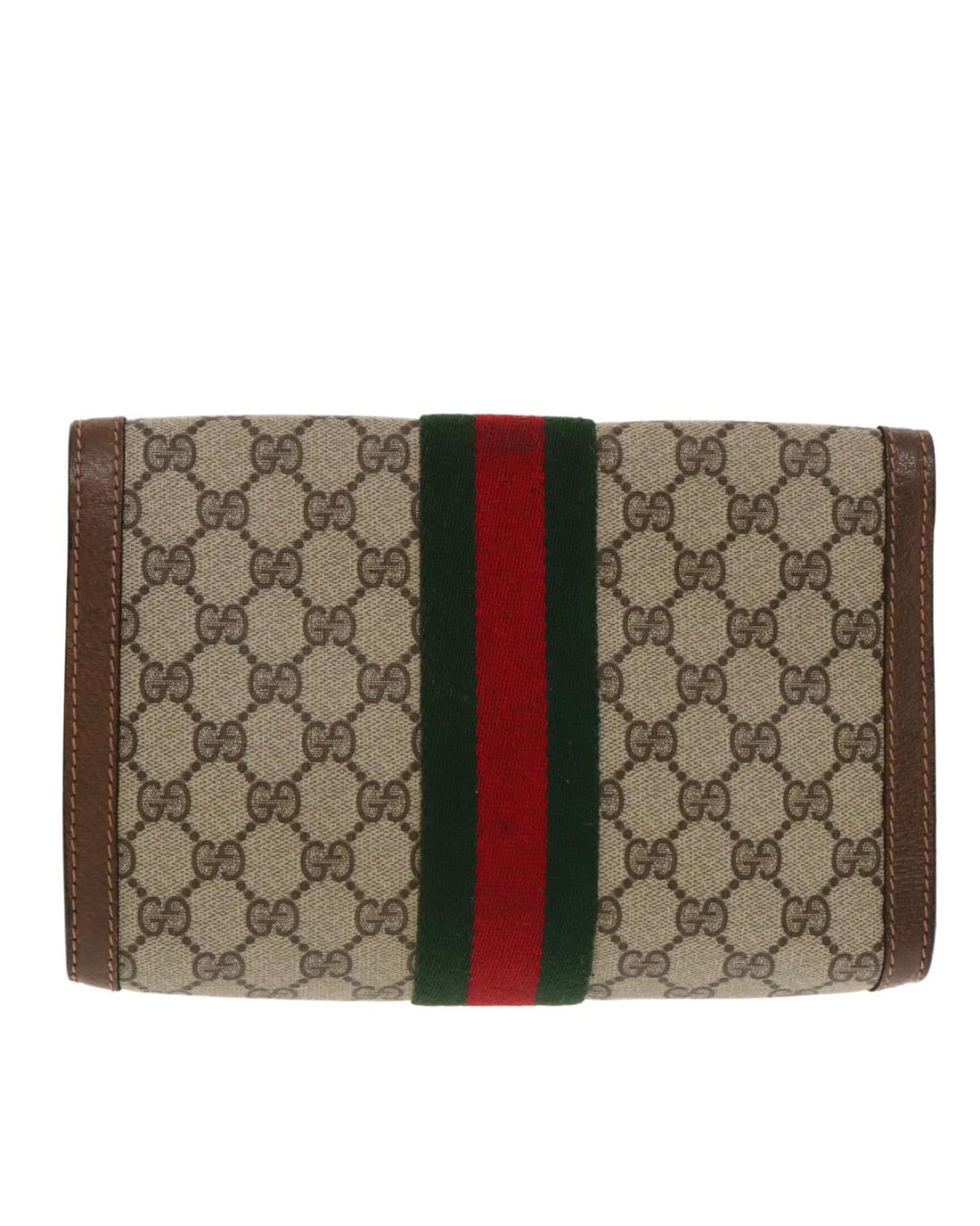 GG Supreme Web Sherry Line Clutch Bag PVC Beige Red Auth
