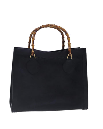 Bamboo Leather Handbag with Gold Accents