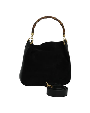 Bamboo Suede Leather 2-way Hand Bag with Gold Accents