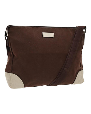 Shoulder Bag Canvas Leather Trim Silver Hardware Auth