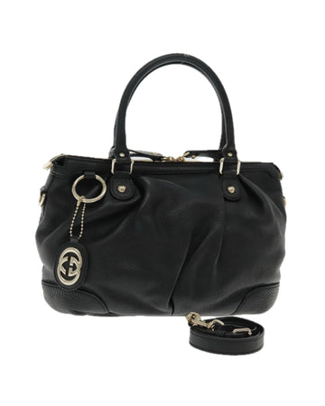 Leather 2-Way Hand Bag with Gold Accents