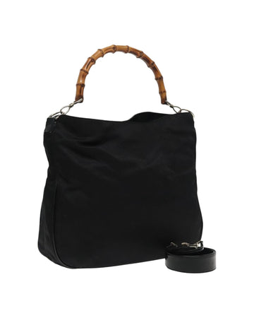 Bamboo Hand Bag Nylon 2-Way Silver Trim