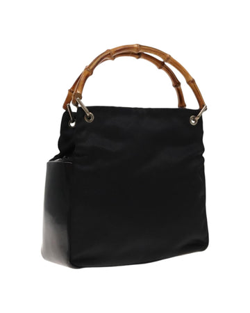 Bamboo Handle Nylon Handbag with Silver Accents