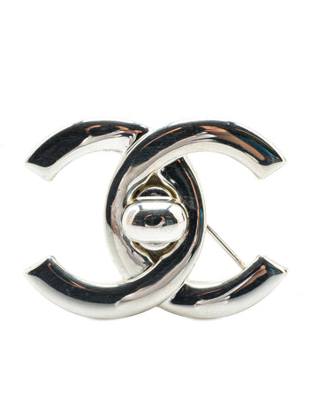 Silver Plated Turn-Lock Brooch with Back Pin Closure