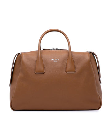Leather Travel Bag with Rolled Handles and Dual Top Zip Closure