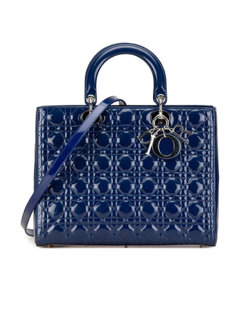 Large Patent Cannage Leather Handbag with Detachable Strap