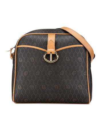 Honeycomb Coated Canvas Crossbody Bag with Leather Trim and Multiple Pockets