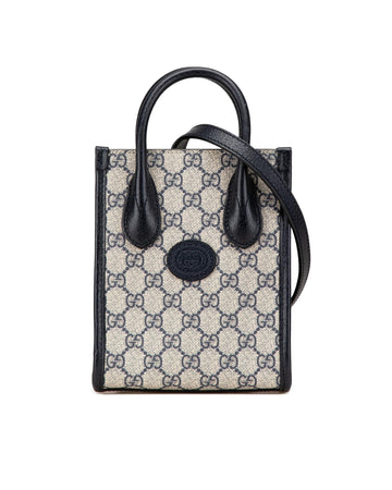 Mini GG Supreme Interlocking G Satchel with Leather Trim and Detachable Strap