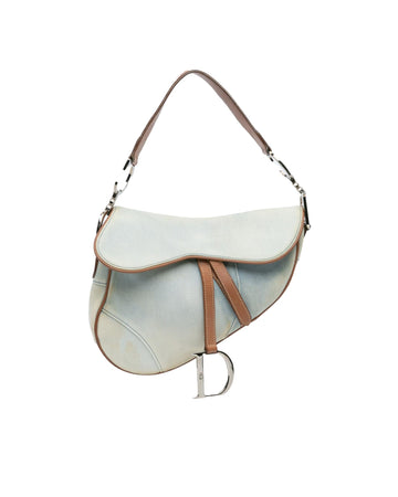 Denim Saddle Bag with Leather Strap and Zip Pocket
