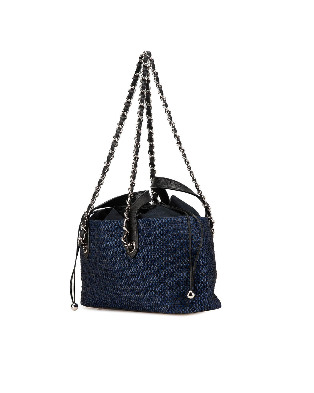 Straw and Leather Trim Satchel with Chain Link Straps