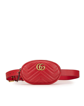 Quilted Leather Matelasse Belt Bag with Adjustable Strap and Zip Closure