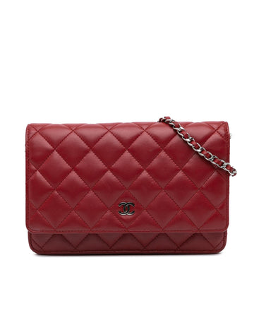 Classic Quilted Leather Wallet on Chain with Magnetic Closure