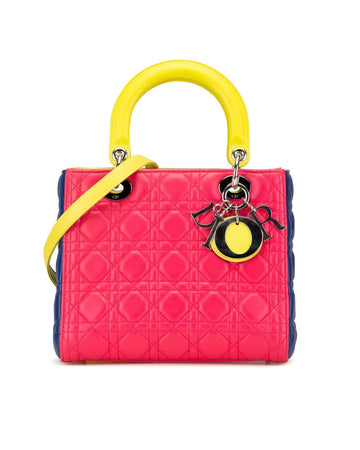 Quilted Lambskin Leather Bag with Detachable Strap and Top Zip Closure