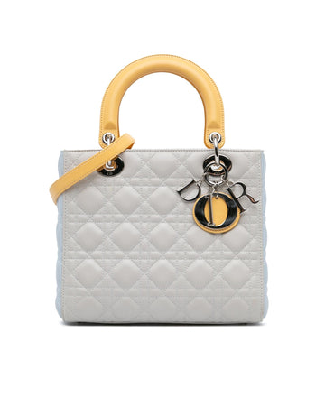 Medium Tricolor Quilted Lambskin Leather Tote with Detachable Strap