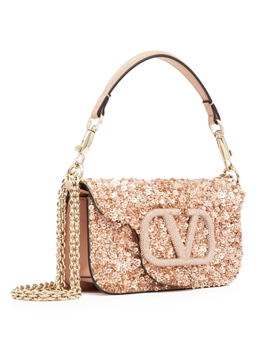 Loco Embroidered Small Shoulder Bag in Rose Mist