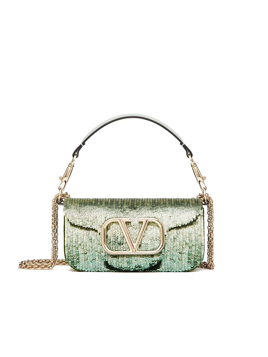 Loco Embroidered Small Shoulder Bag With Gradient-Effect in Green