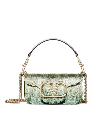 Loco Embroidered Small Shoulder Bag With Gradient-Effect in Green