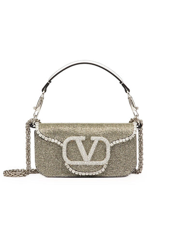 Loco Embroidered Small Shoulder Bag in Silver