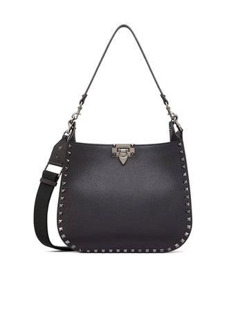Rockstud Grainy Calfskin Hobo Bag