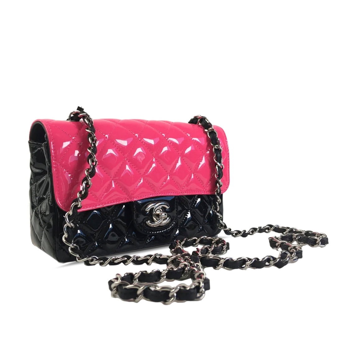 Chanel Rectangular Flap Mini Bicolor Patent Leather Silver
