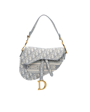 Embroidered Canvas Saddle Bag with Leather Trim