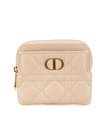 Quilted Leather Wallet with Top Zip Closure and Exterior Slip Pockets