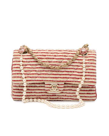 Medium Classic Jersey Double Flap Bag with Faux Pearl Chain Straps