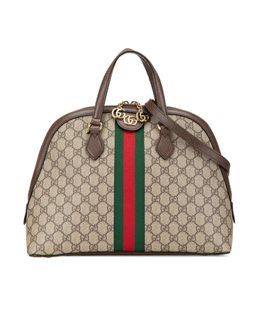 Medium Supreme Ophidia Web Satchel with Leather Trim and Detachable Strap