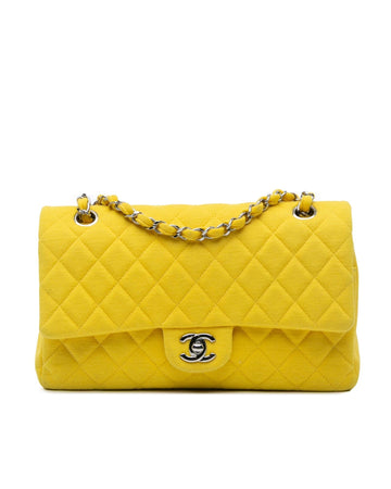 Medium Quilted Jersey Double Flap Shoulder Bag with Chain Straps