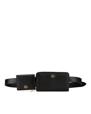 Leather Double Belt Bag with Adjustable Strap and Interior Slip Pockets