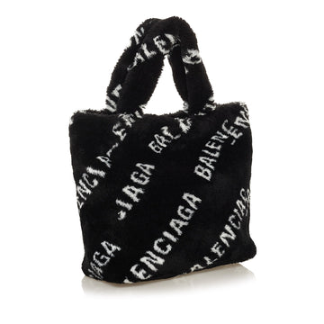 Black Balenciaga Logo Faux Fur Everyday XS Tote Bag