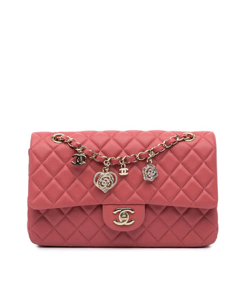 Medium Lambskin Heart Charms Flap Shoulder Bag