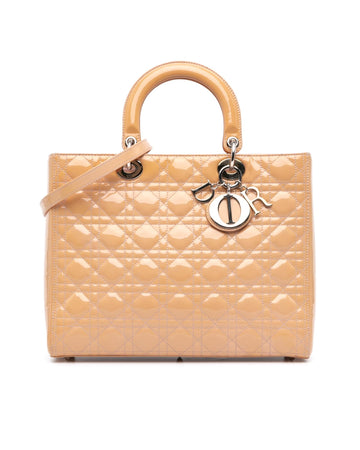 Large Patent Leather Cannage Handbag with Top Zip Closure