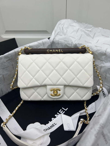 Makersluxe - Small Flap Bag With Top Handle Lambskin & Wenge Wood White