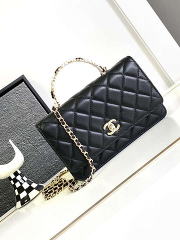 Makersluxe - Woc Wallet on Chain With Small flower Handle Black