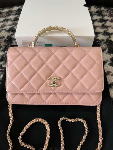 Makersluxe - Woc Wallet on Chain With Small flower Handle Pink