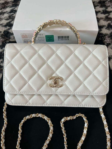 Makersluxe - Woc Wallet on Chain With Small flower Handle White