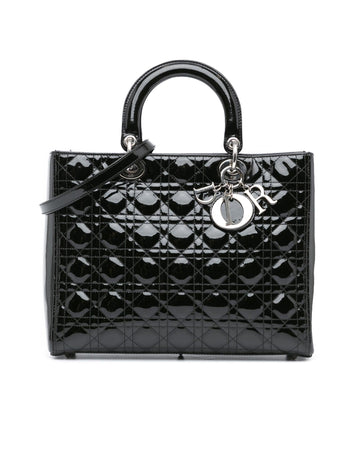 Large Patent Quilted Leather Handbag with Detachable Strap