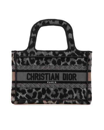 Mini Embroidered Canvas Leopard Book Tote with Flat Top Handles