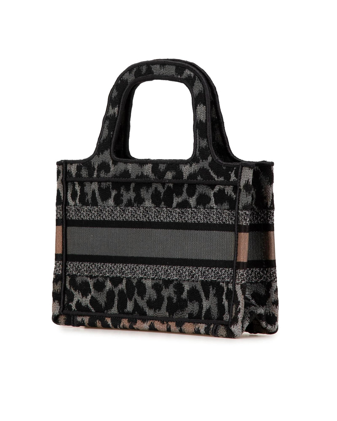 Mini Embroidered Canvas Leopard Book Tote with Flat Top Handles