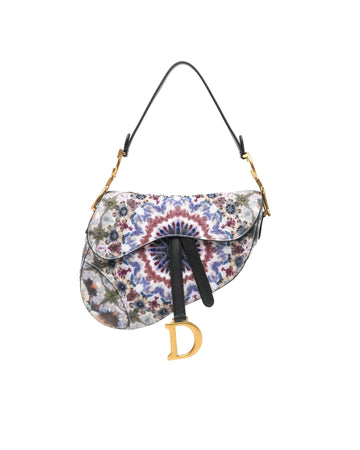 Embroidered Canvas Saddle Bag with Front Flap Closure