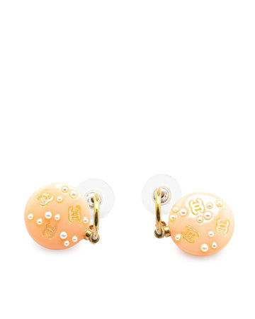 Gold Plated Faux Pearl Drop Push Back Earrings