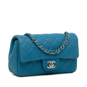 Chanel Classic Mini Rectangular Single Flap Blue Caviar Silver