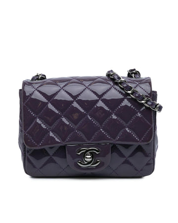 Mini Square Quilted Patent Leather Flap Bag with Chain Strap