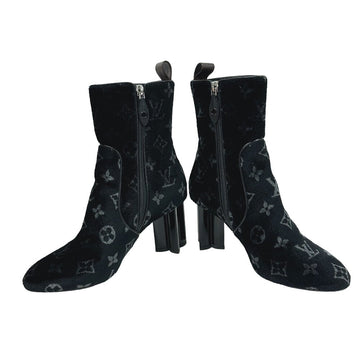 LOUIS VUITTON boots velvet black Short boots 22 years Monogram Silhouette line Women 36.5 Used