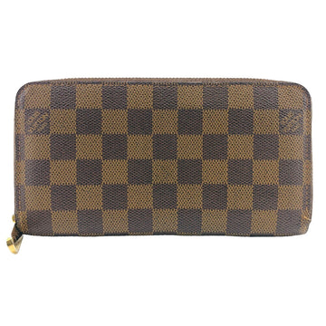 LOUIS VUITTON Long Wallet Purse N60015 leather Brown Zip Around Damier Zippy wallet Women Used