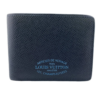 LOUIS VUITTON Bill Compartment M30381 leather Navy Taiga Portefeuille Multripru mens Used
